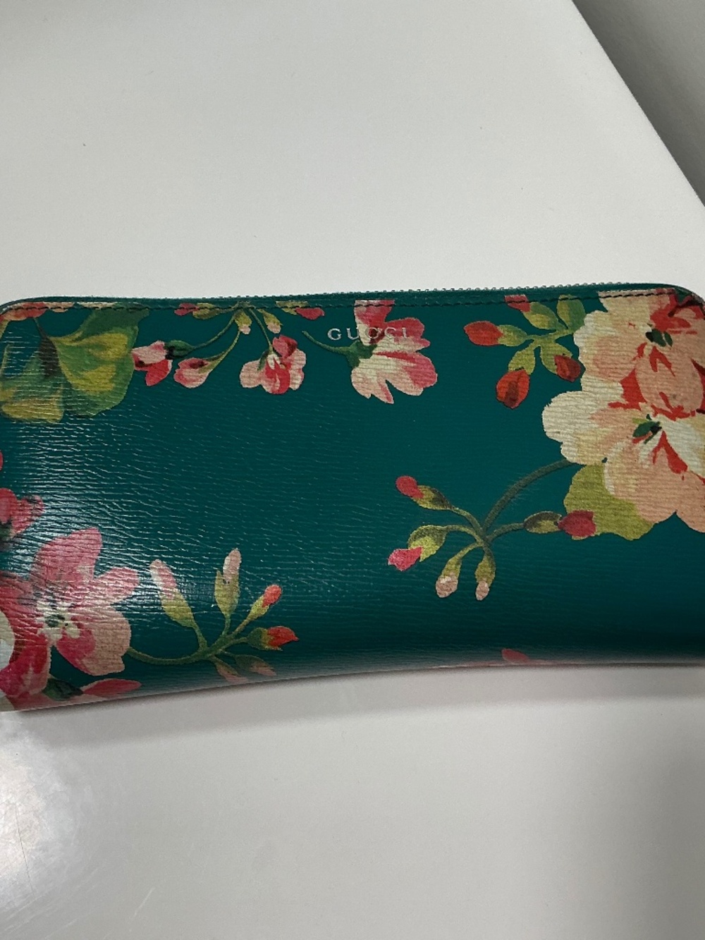 Gucci blooms green leather zippy wallet